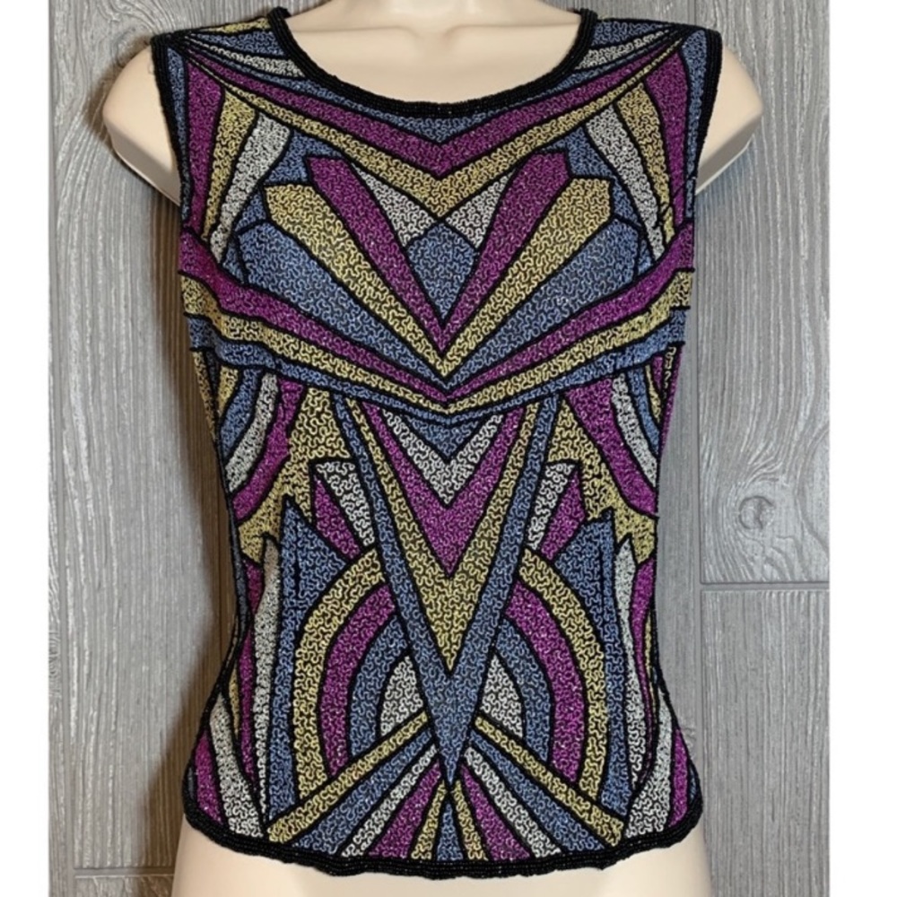 Elle Belle Beaded Silk Top M New without tags